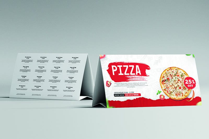 Table Tents Landscape Pizza - Same Day Printing