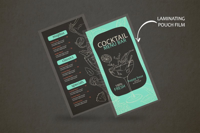 Pouch Laminated Menu for Cocktail Bar- Same Day Printing 2 Pouch Laminated Menu for Cocktail Bar- Same Day Printing 2
