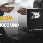 Dos personas conversando junto al libro Modo Uno de Alan Roger Currie en la reseña de Mode One