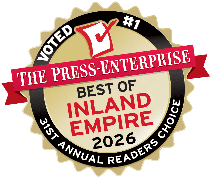 A gold and black badge proudly displays, “Voted #1 The Press-Enterprise Best of Inland Empire 2026, 31st Annual Readers Choice,” topped by a red checkmark. This honor reflects Service Champions’ trusted reputation as Southern California’s dependable local experts for HVAC, plumbing, and drain services—showcasing their unwavering dedication to delivering comfort and helpful service to the community.