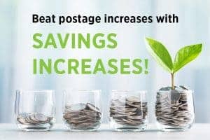 Coins in glass jars representing savings and effective mailing strategies.
