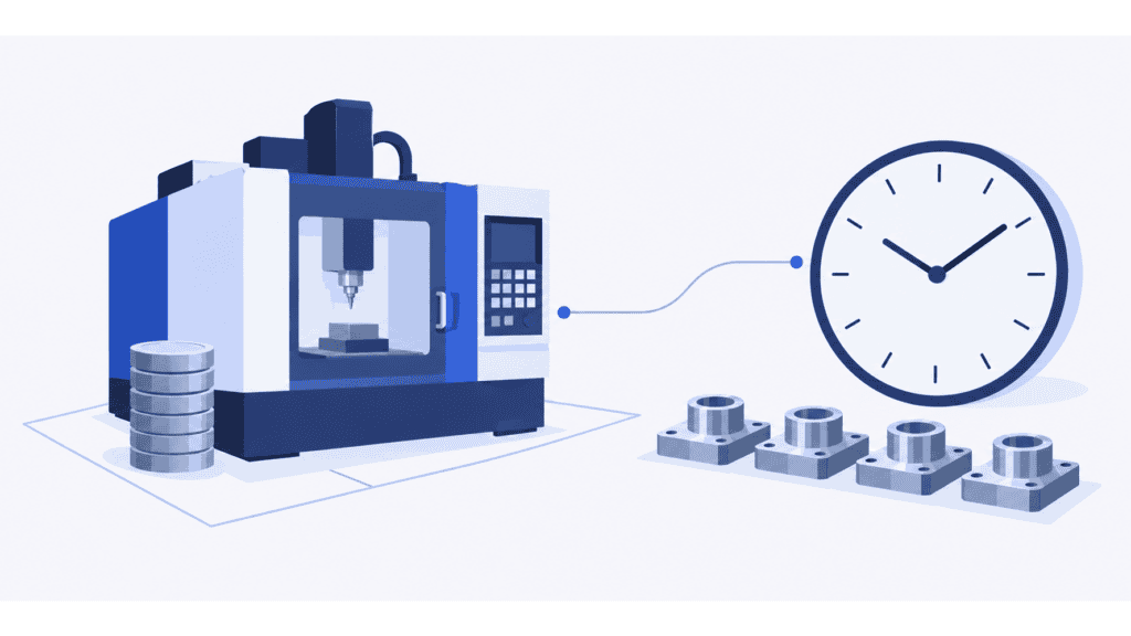 A machining centre, cost stack and clock connect machine costs with occupied production hours
