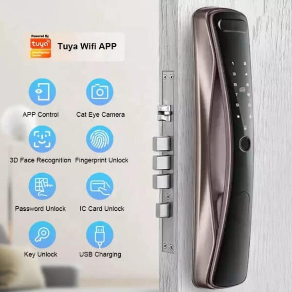 Tuya Smart Door Lock With 3d Facial Recognition Fingerprint Doorbell