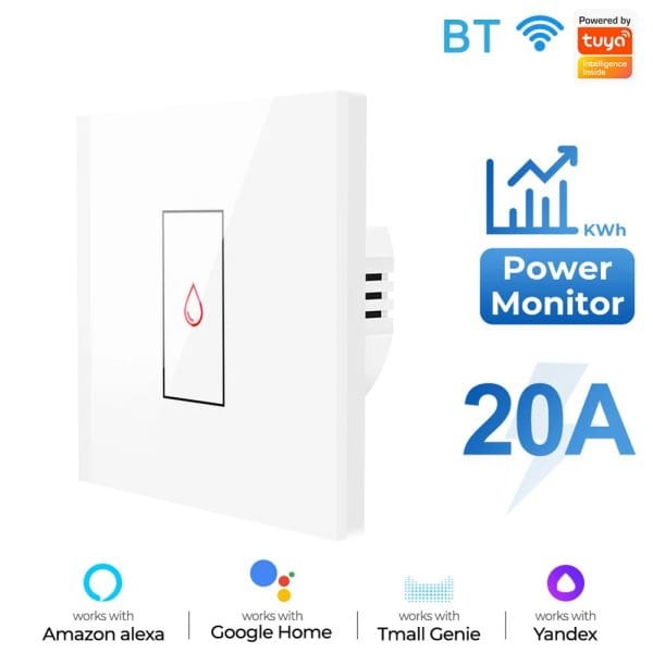 Energy Monitoring Smart Ac And Water Heater Switch Wifi - 20a White - Tuya