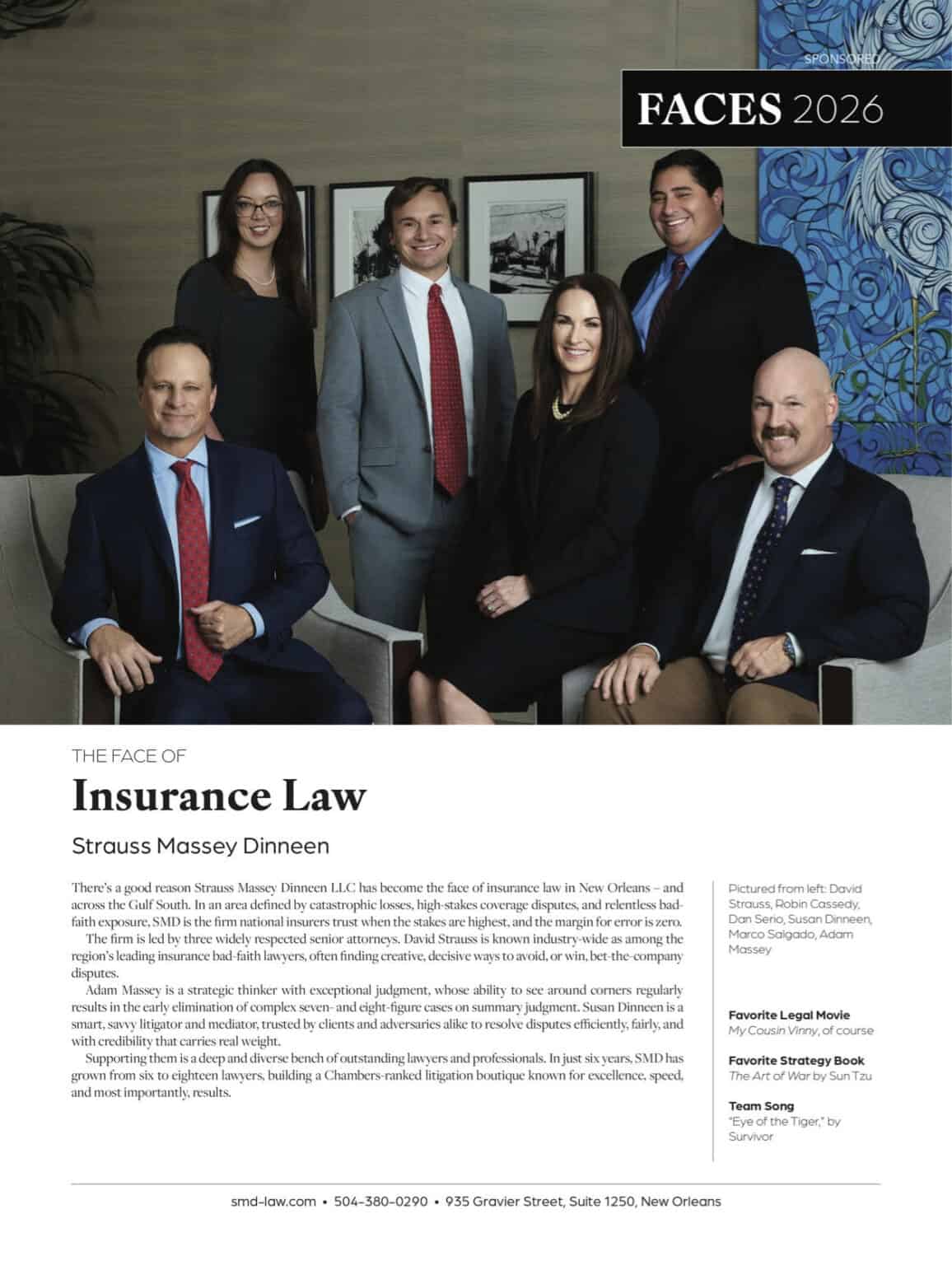 SMD Named “The Face of Insurance Law 2026” by New Orleans Magazine ...