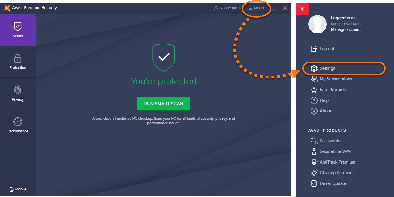 Excluding certain files or websites from scanning in Avast ...