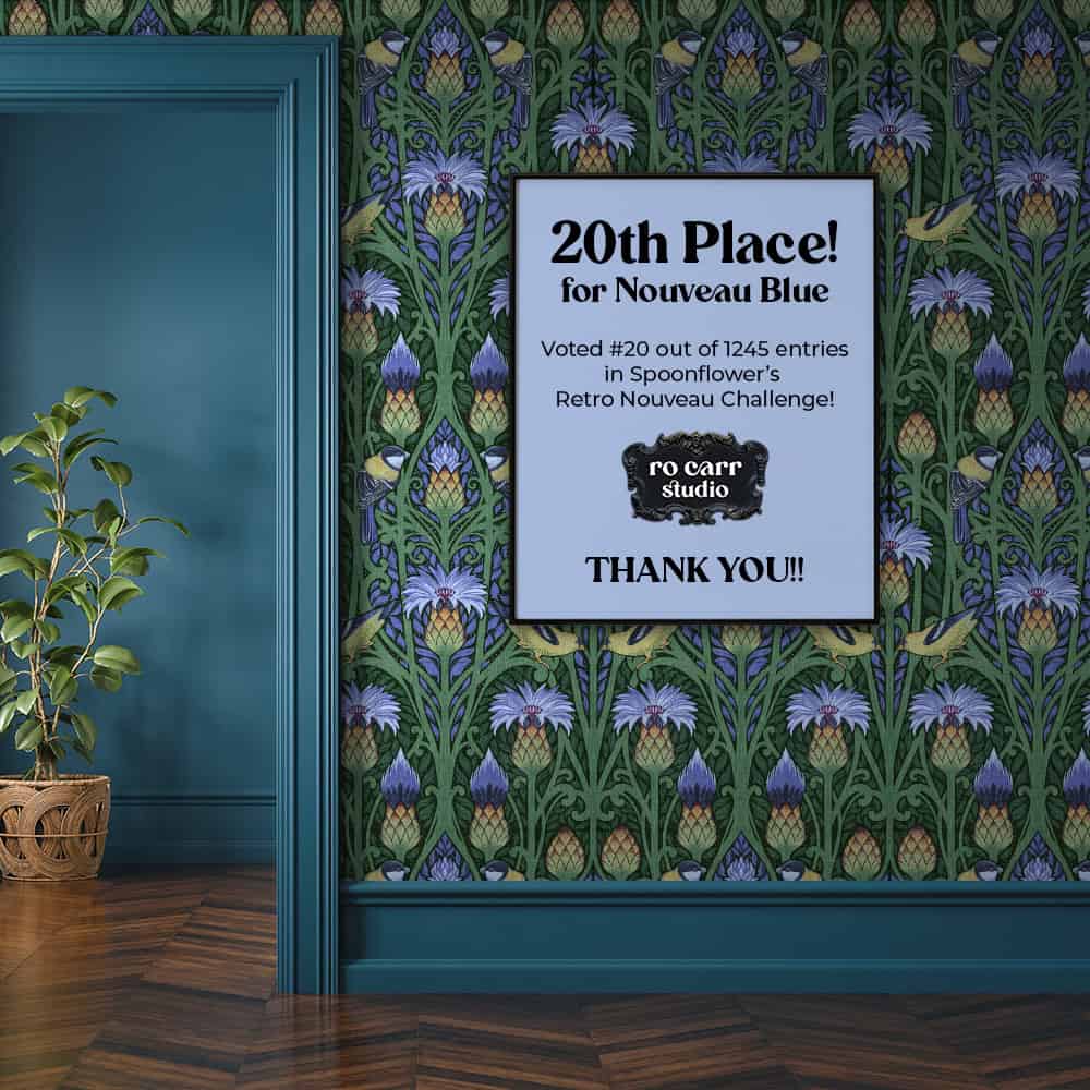 20th Place for Nouveau Blue! This design was voted #20 out of 1245 entries in Spoonflower's Retro Nouveau design challenge!