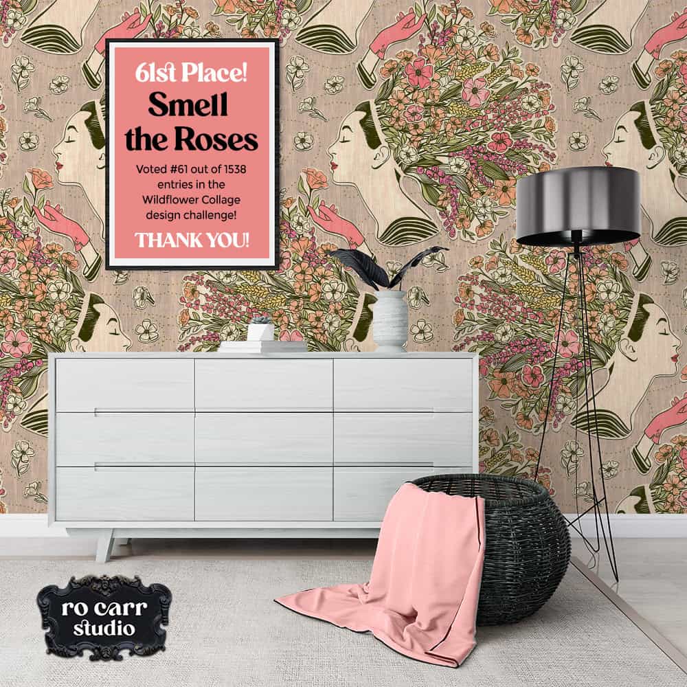 61st Place. Smell the Roses. Voted #62 out of 1538 entries in Spoonflower's Wildflower Collage design challenge.