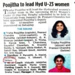 Congratulations to Sarayu Thogara of Class XIB for being selected as a standby for the U-23 Telangana State Cricket team!