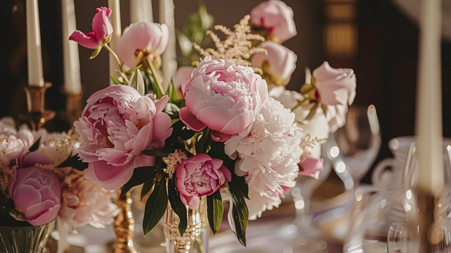English-country garden ceremony with peony florals and wedding decoration