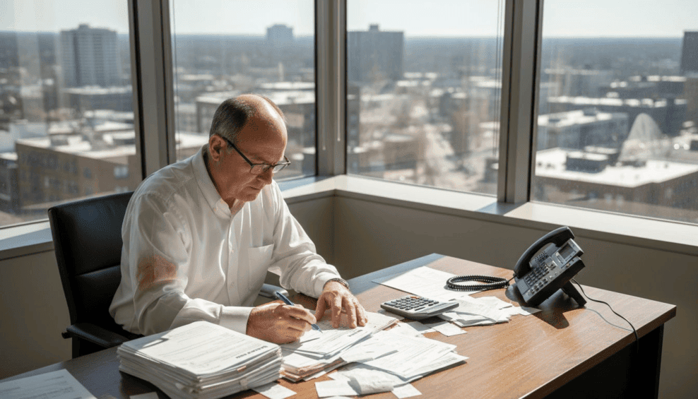 Accountant reviewing tax audit papers office