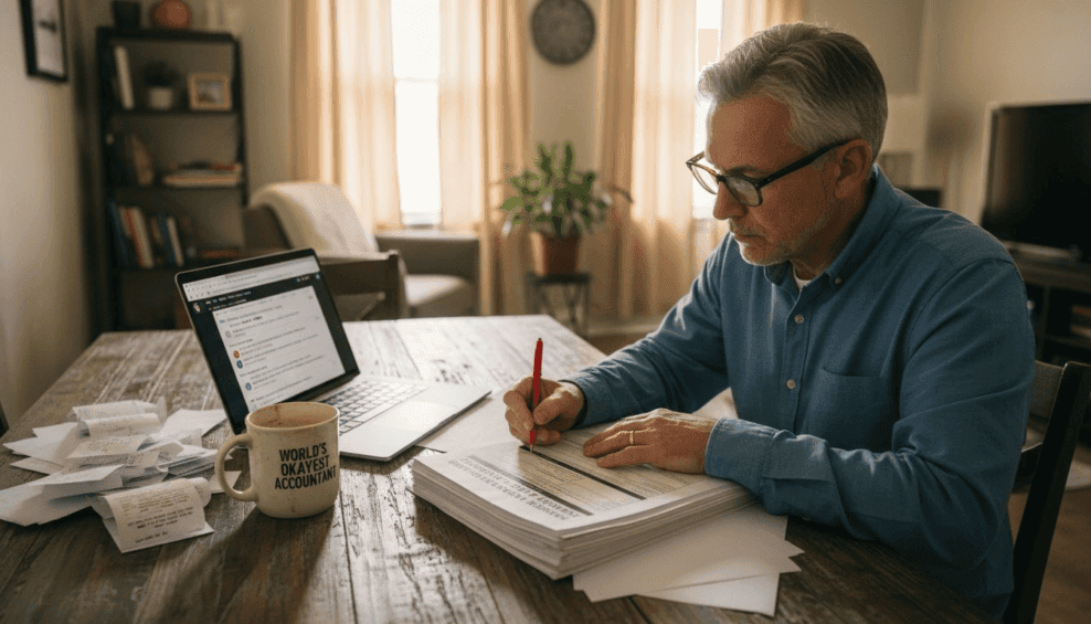 Taxpayer examines IRS audit documents at home