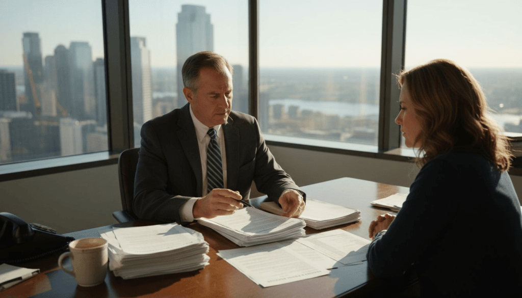 Tax advisor and client reviewing IRS documents