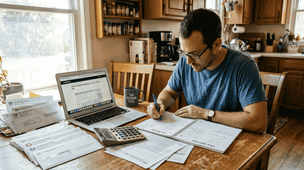 Self-employed person working on estimated taxes