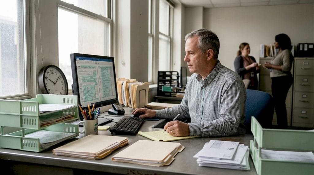 IRS tax preparer reviewing audit paperwork