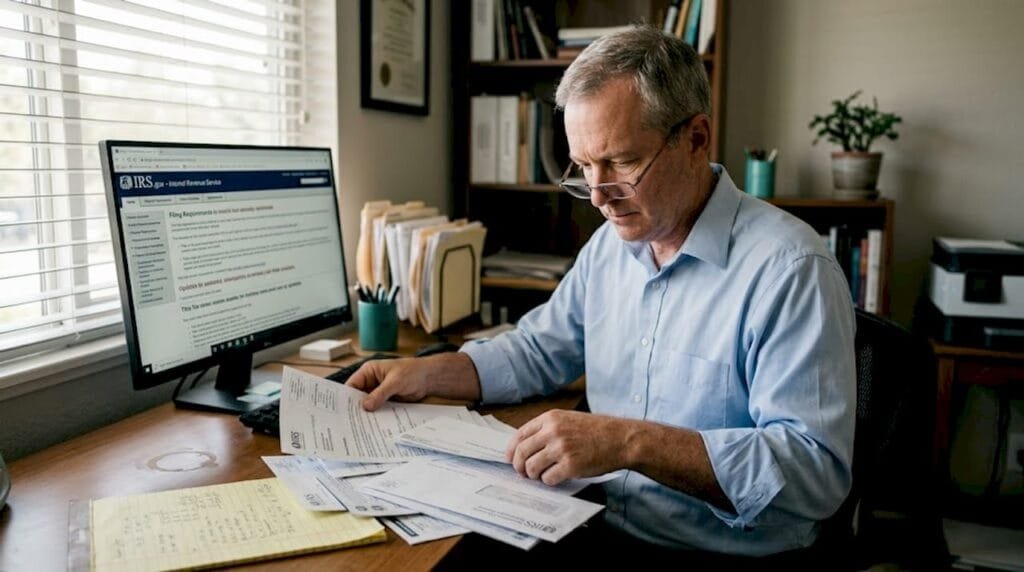 CPA reviewing IRS back tax documents