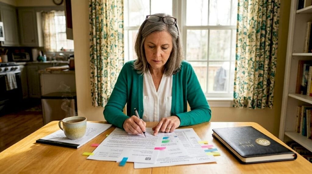 Taxpayer reviewing IRS audit documents at home