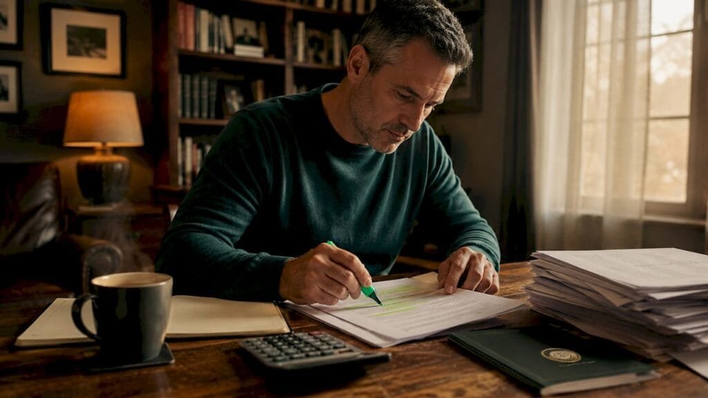 Man reviewing IRS Fresh Start tax documents at desk