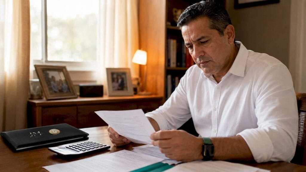 Man reviewing IRS notice at kitchen table