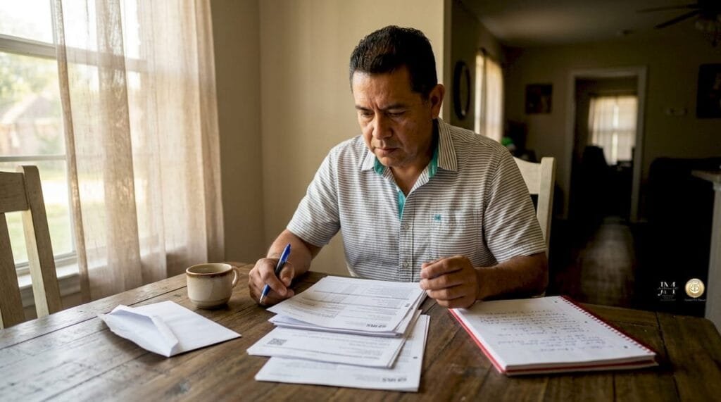 Man reviewing IRS levy documents at home