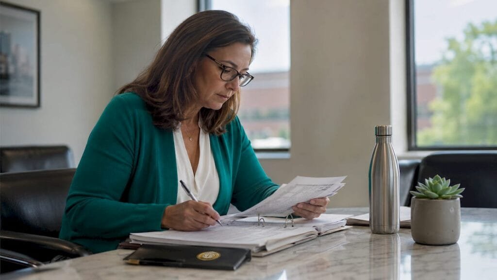 IRS auditor reviewing financial documents