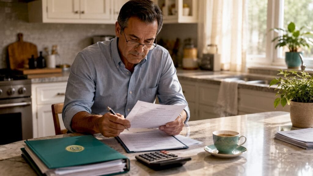 CPA reviewing tax documents at desk