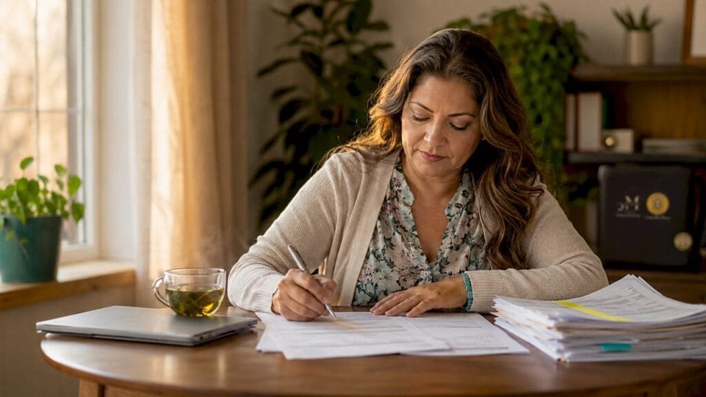 Businesswoman completing IRS payment documents