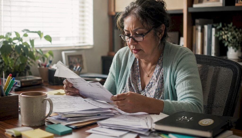 Woman reviewing IRS audit papers at home