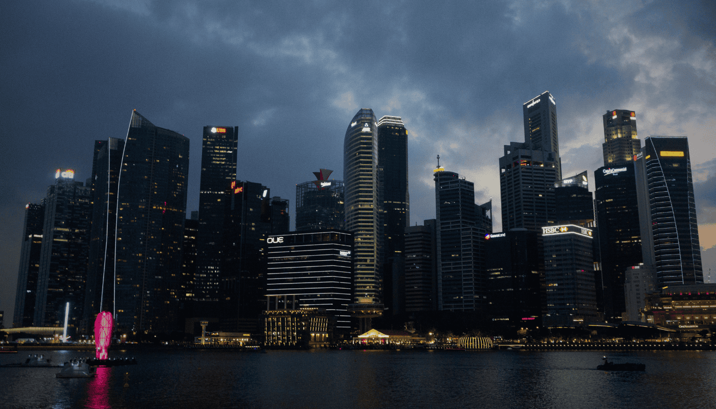 The Singapore city skyline at dusk, illustrating the country’s position as one of the world’s leading fintech hubs and home to some of Southeast Asia’s most innovative financial technology startups.