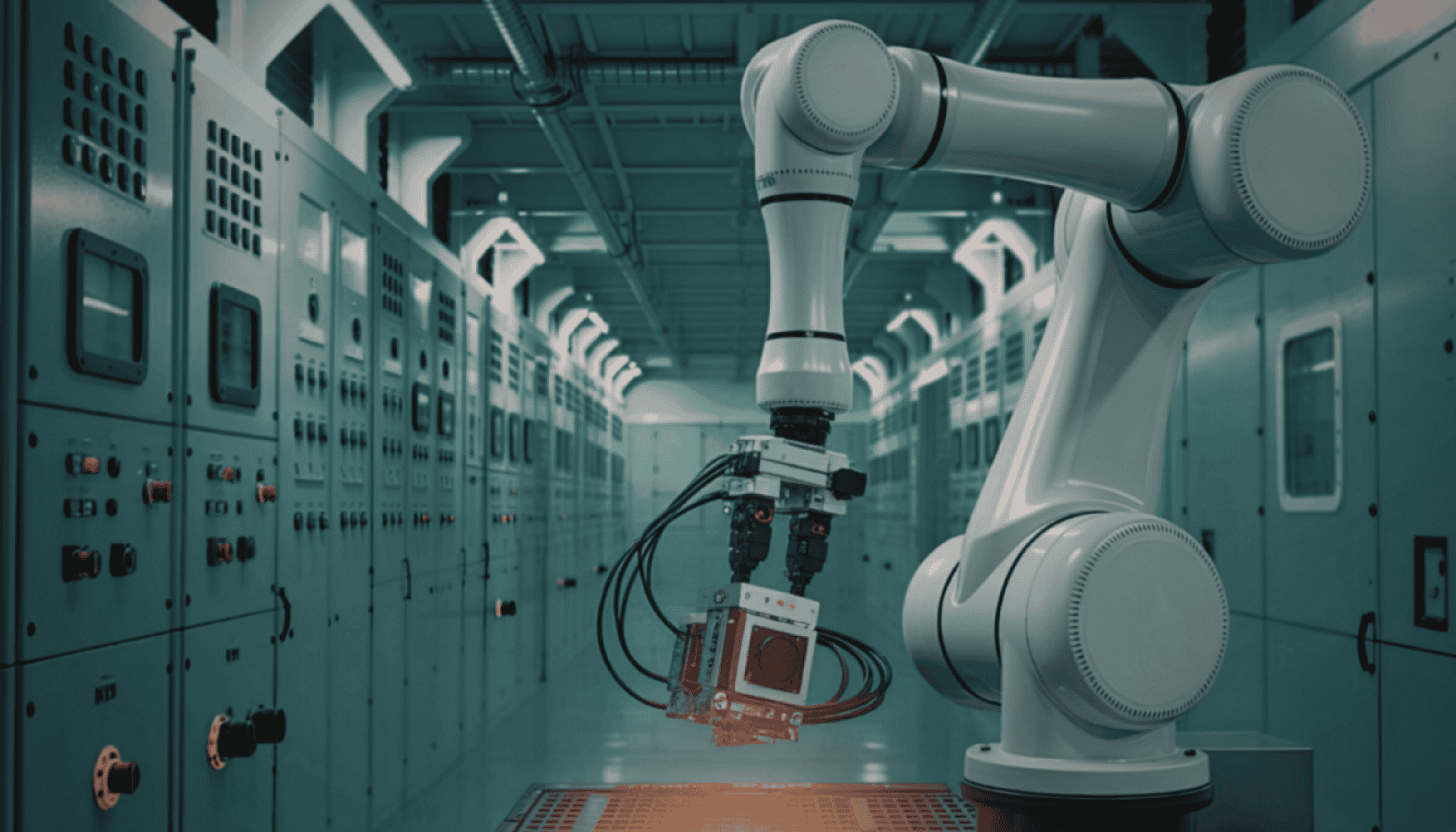 A robotic arm working autonomously in an industrial environment, representing Google DeepMind's Gemini Robotics-ER 1.6 model and the advancement of physical AI capable of reasoning about the real world.