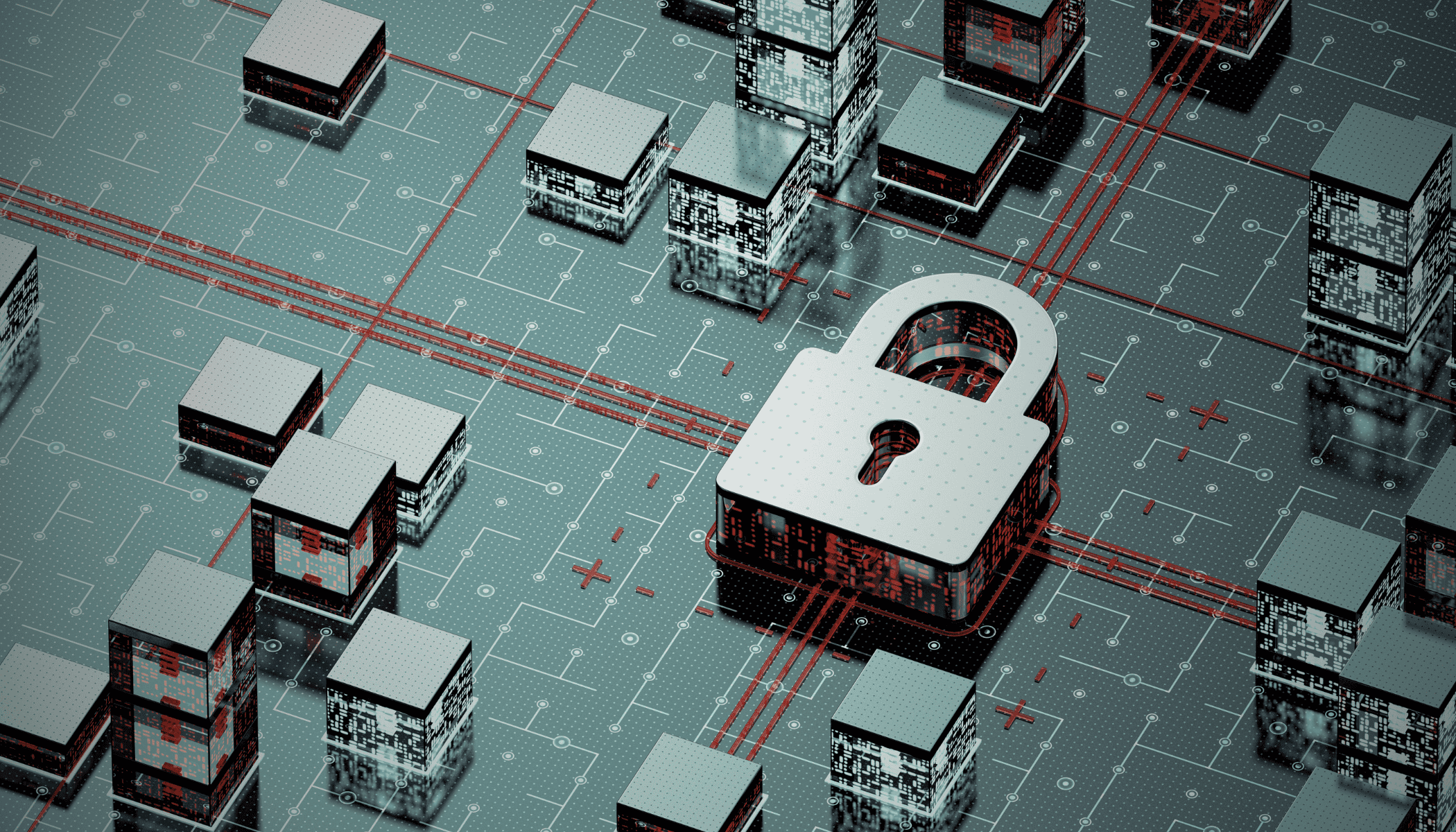 A glowing circuit board partially in shadow, representing the tension between rapid AI development and cybersecurity safety, as experts debate whether the AI race has made the world measurably less secure.