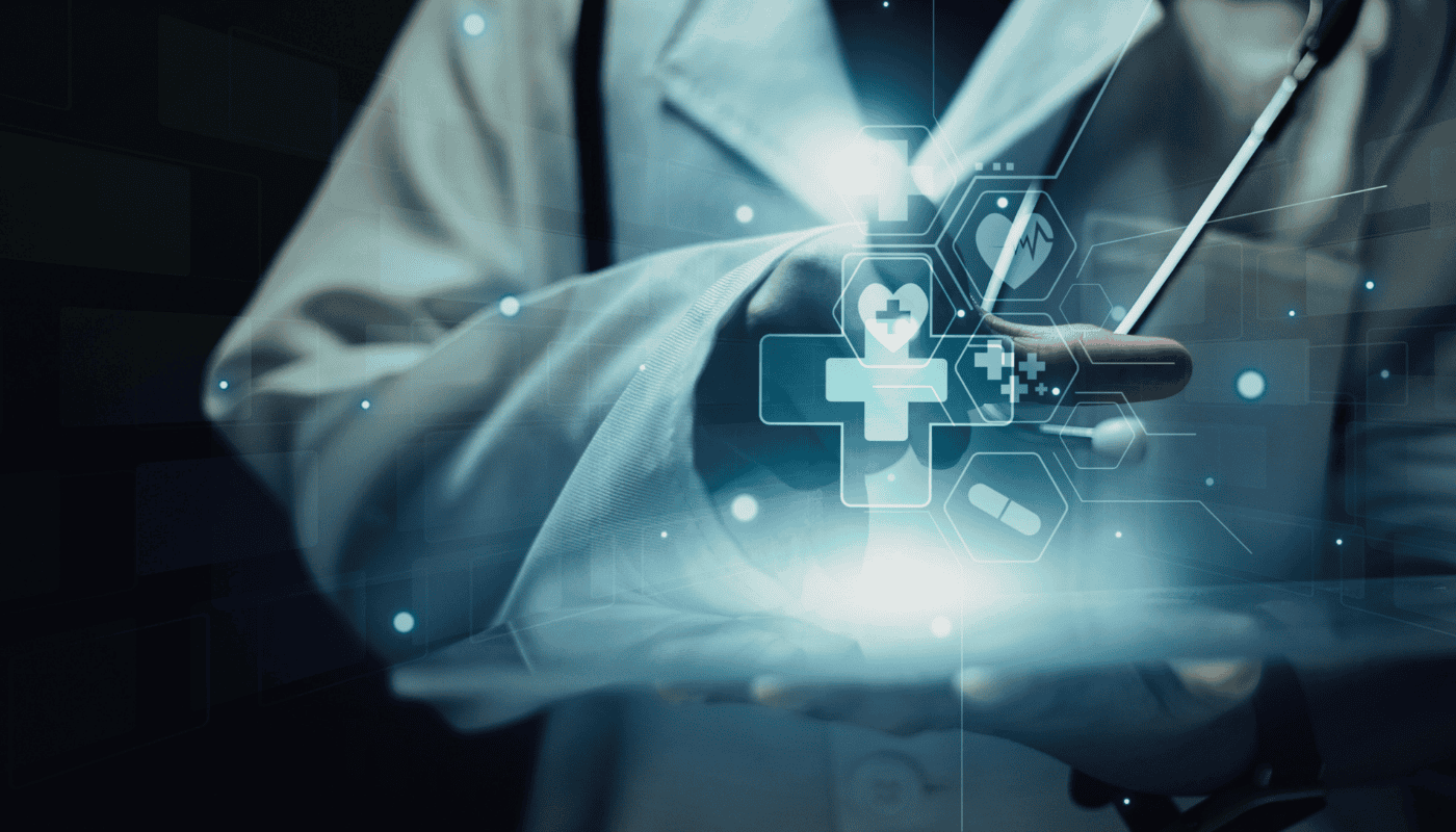 A researcher in a modern pharmaceutical laboratory working alongside digital screens displaying data, illustrating Novo Nordisk's partnership with OpenAI to deploy AI across drug discovery, manufacturing and commercial operations.