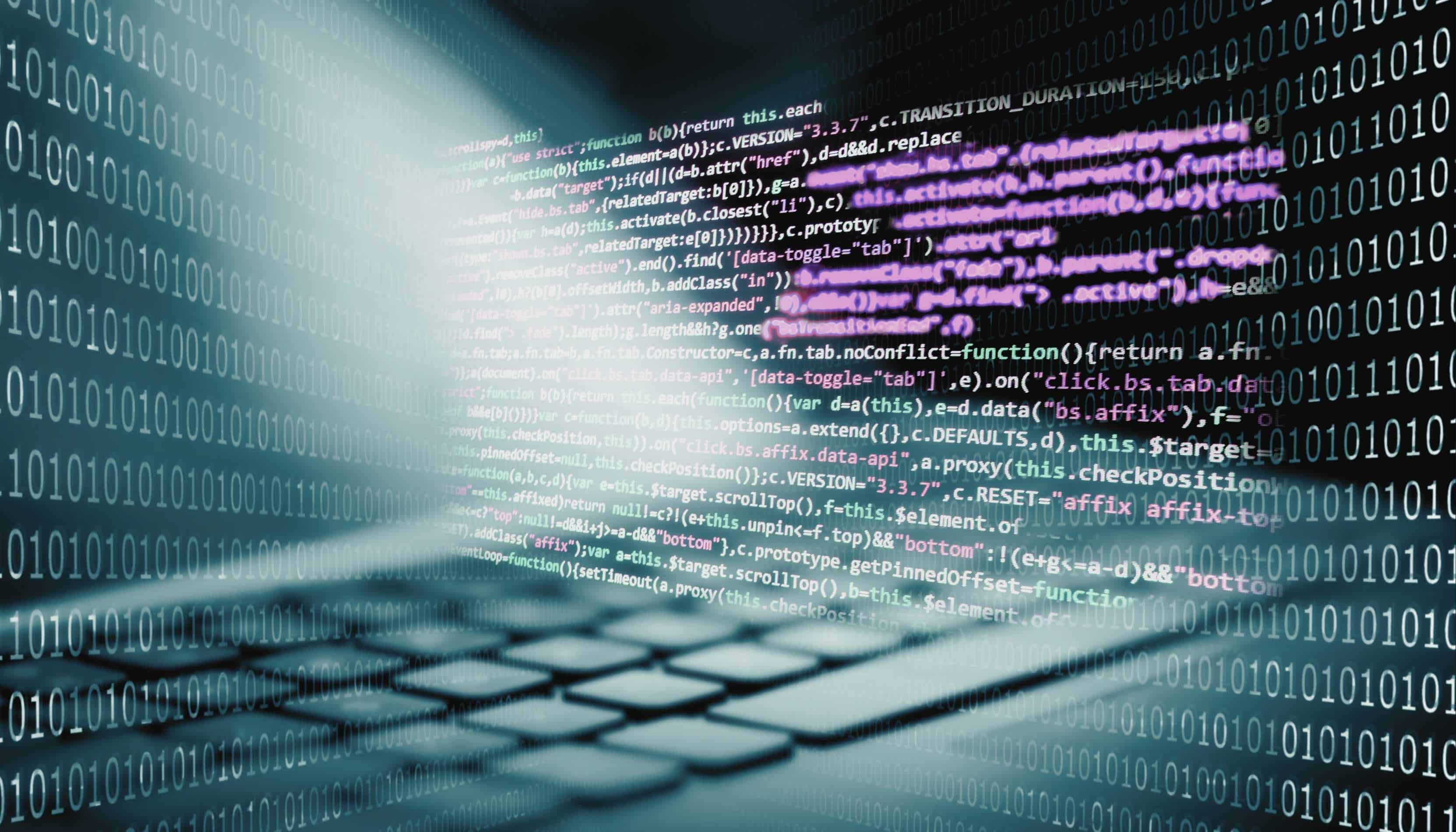 A developer's screen showing lines of code in a dark IDE environment, representing the shift toward AI-generated and self-building software now deployed across major enterprise organisations.