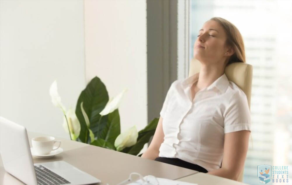 female student taking a break from work