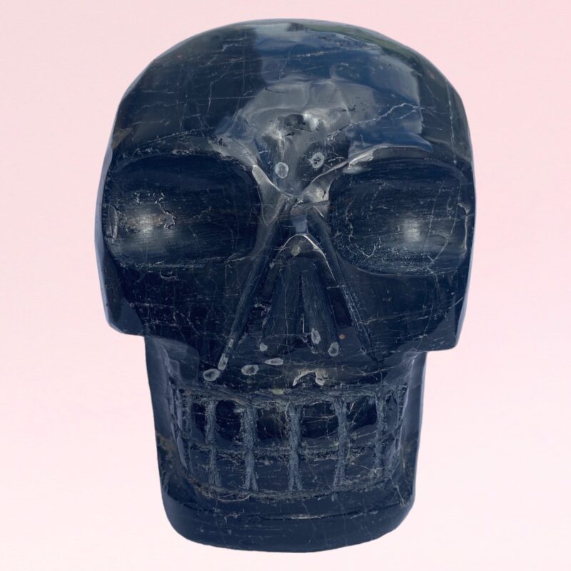 Black tourmaline skull
