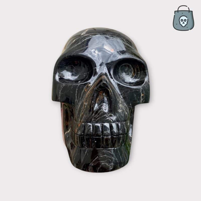 Large black tourmaline skull