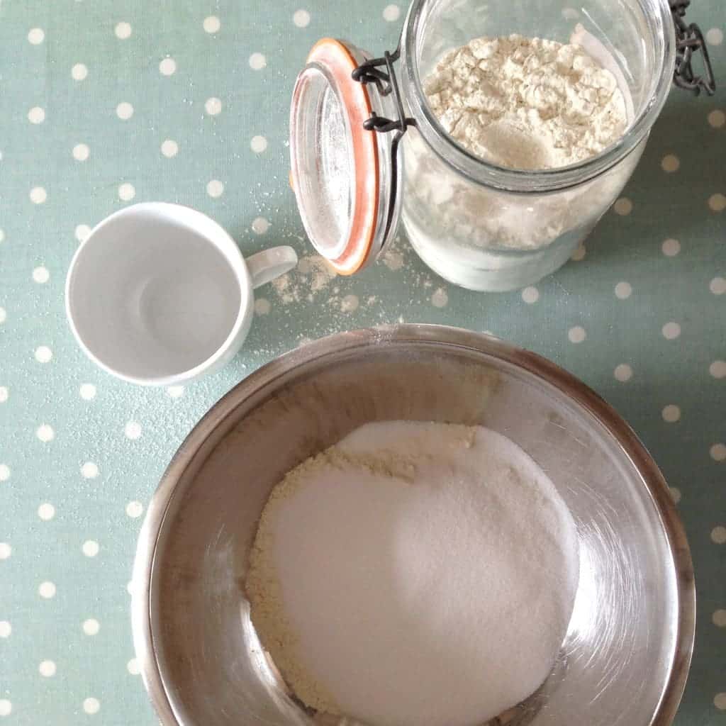 How To Make Salt Dough Ornaments for Easter: Mix your dry ingredients together.