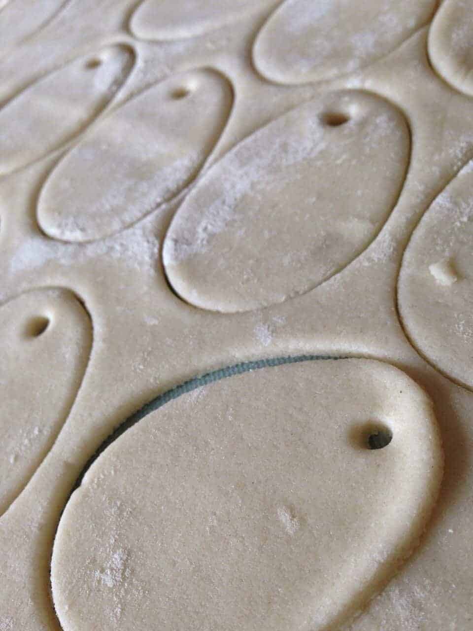 How To Make Salt Dough Ornaments for Easter: Use a cookie cutter to create little Easter eggs.