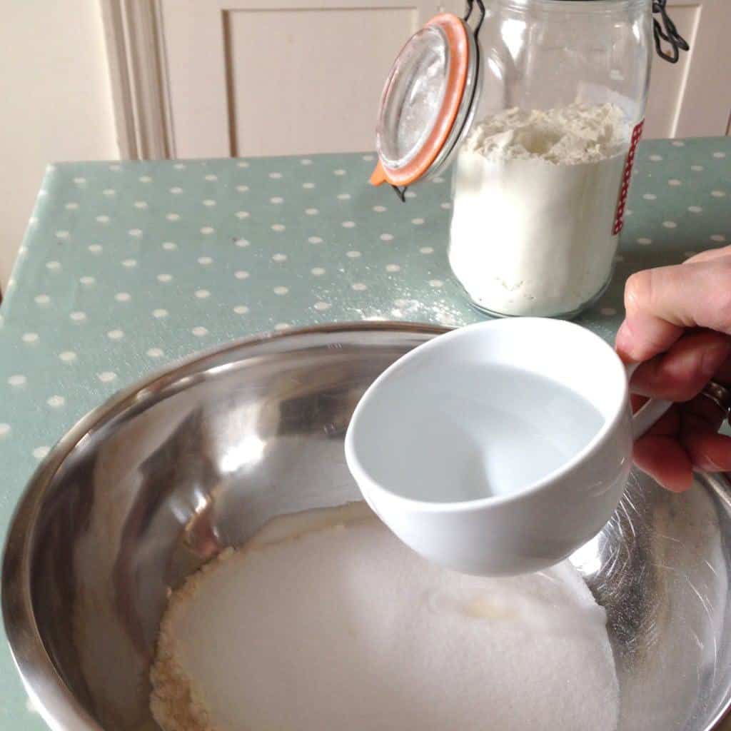 How To Make Salt Dough Ornaments for Easter: Add water to your dry ingredients.