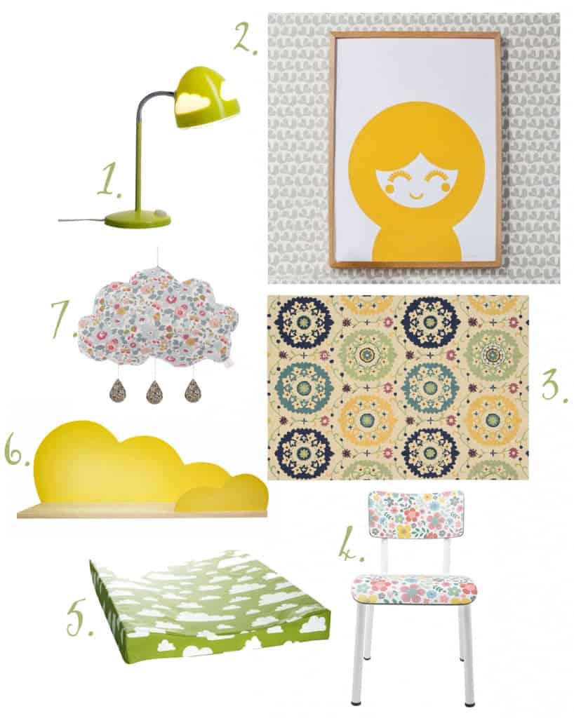 Nursery inspiration in green white and yellow