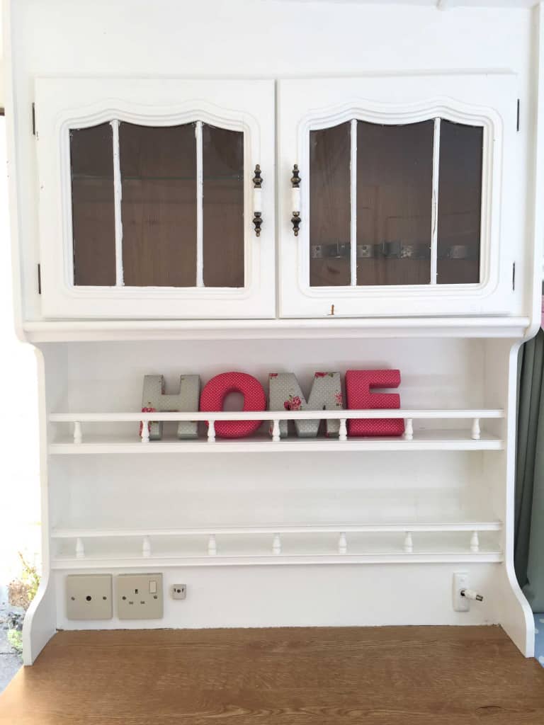 Little drinks cabinet in Dolly the caravan, after it had been painted as part of my first caravan makeover. More info on both of my caravan makeovers on the blog!