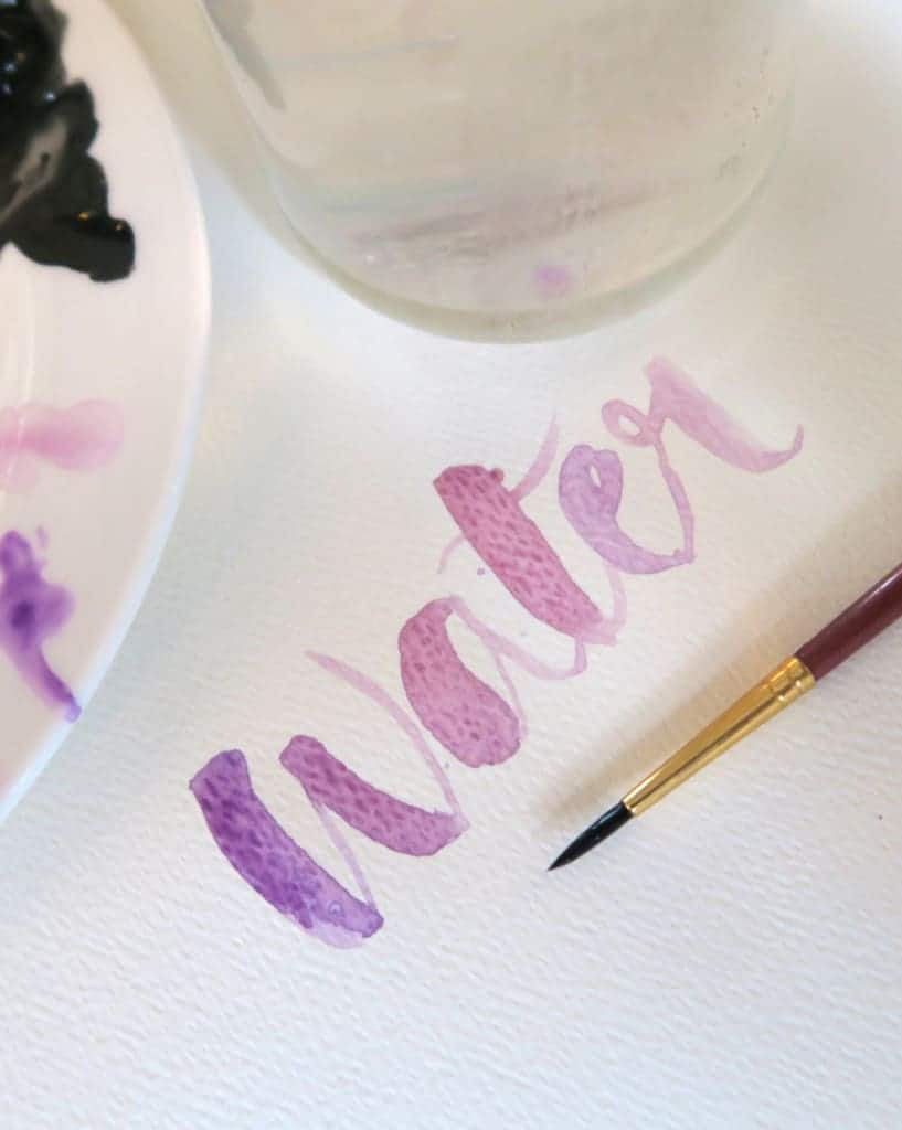 brush lettering with watercolour paint