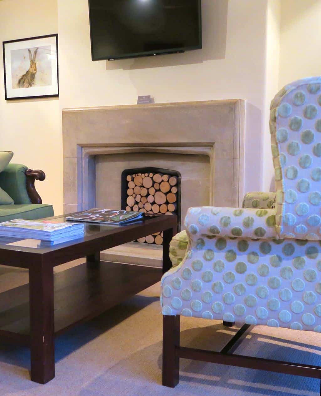 Seating area in our room — a 'very good double' at The Hare & Hounds, Tetbury
