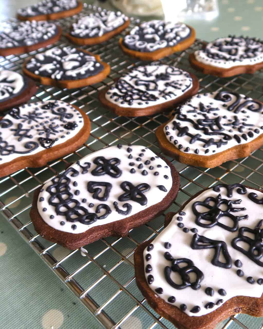 iced Sugar Skull Cookies on a baking tray