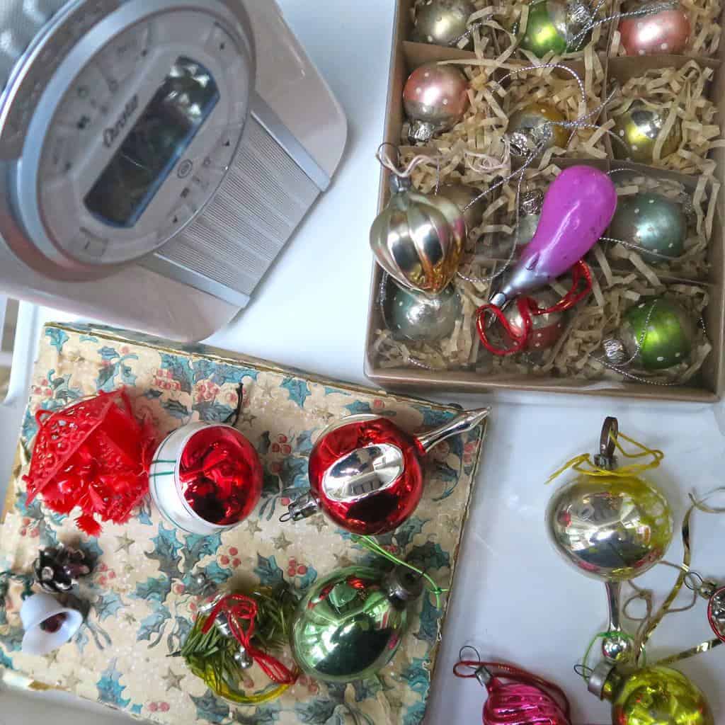 Granny's Vintage Christmas Decorations — including the crazy glass aubergine!!