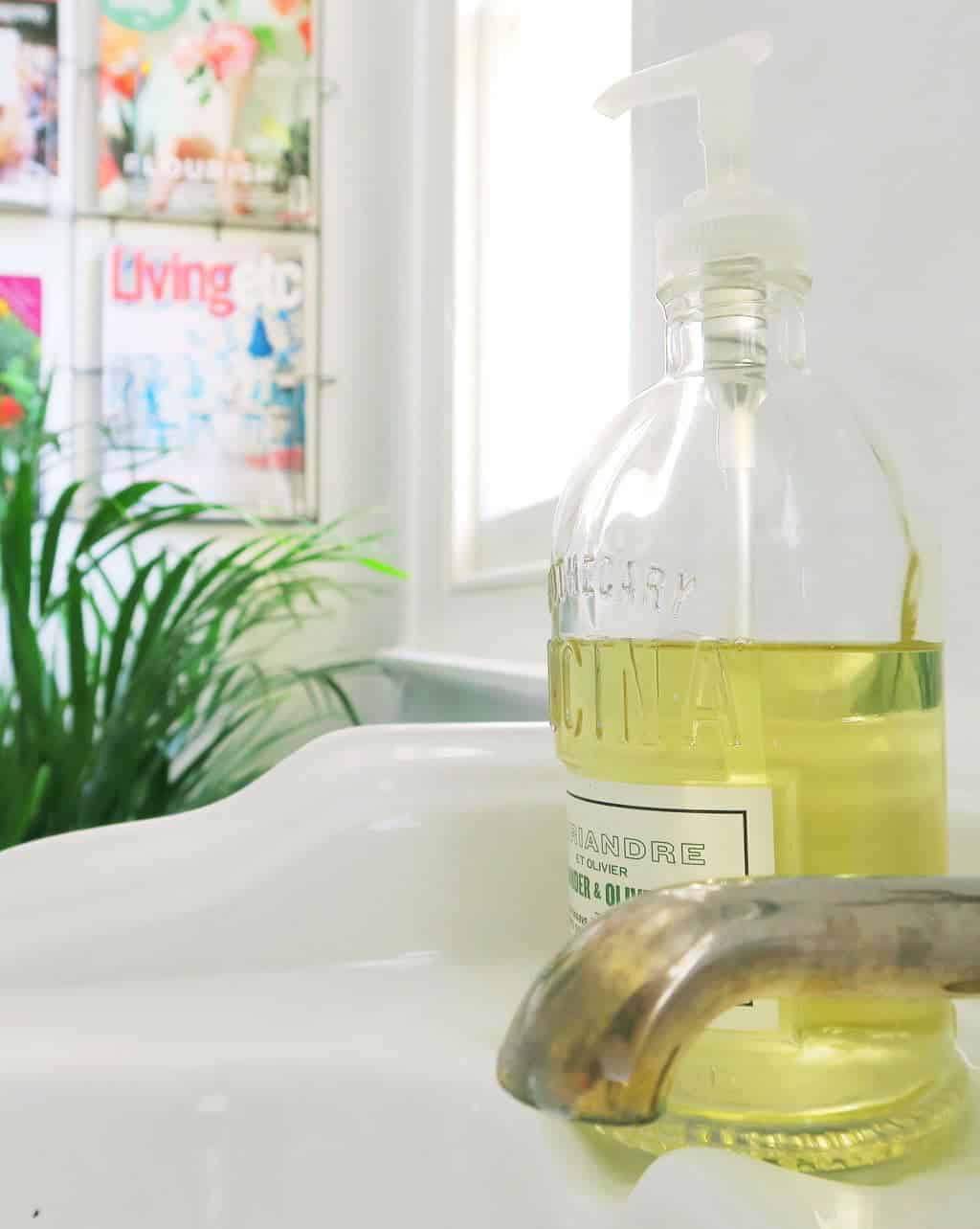 5 tips for a simple bathroom makeover — decant soap into pretty bottles