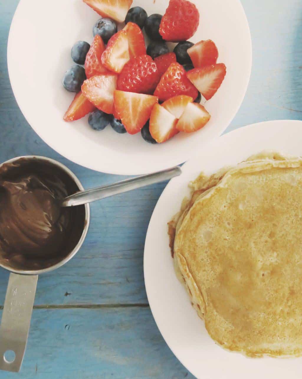 The Best Eggless Pancake Recipe EVER {Featuring Nutella} — table overhead