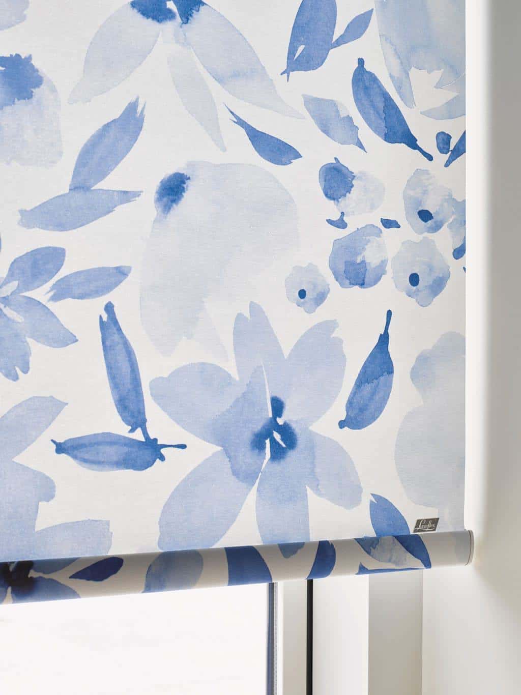 Navy and White Botanical roller blinds from Luxaflex