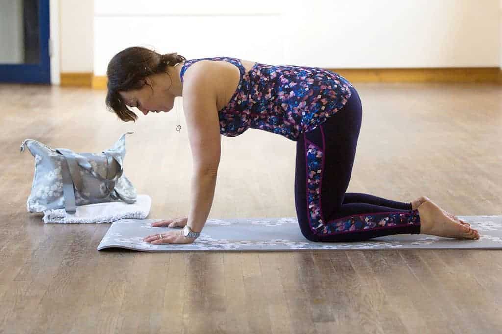 My Favourite 5 Pilates Exercises — Pilates cat stretch position 1 — Get on to all fours; hands aligned beneath your shoulders and your knees beneath your hips. Keep your back in it’s natural position — in neutral spine.