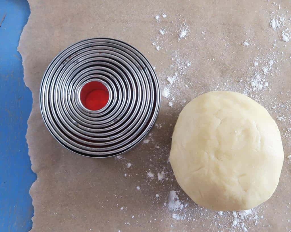 Shortbread cookie dough, waiting to be turned into edible flower biscuits